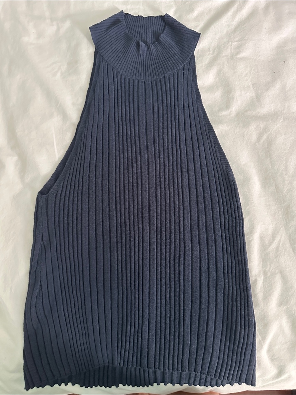 Topshop Navy Ribbed Sleeveless Mock Neck Tank